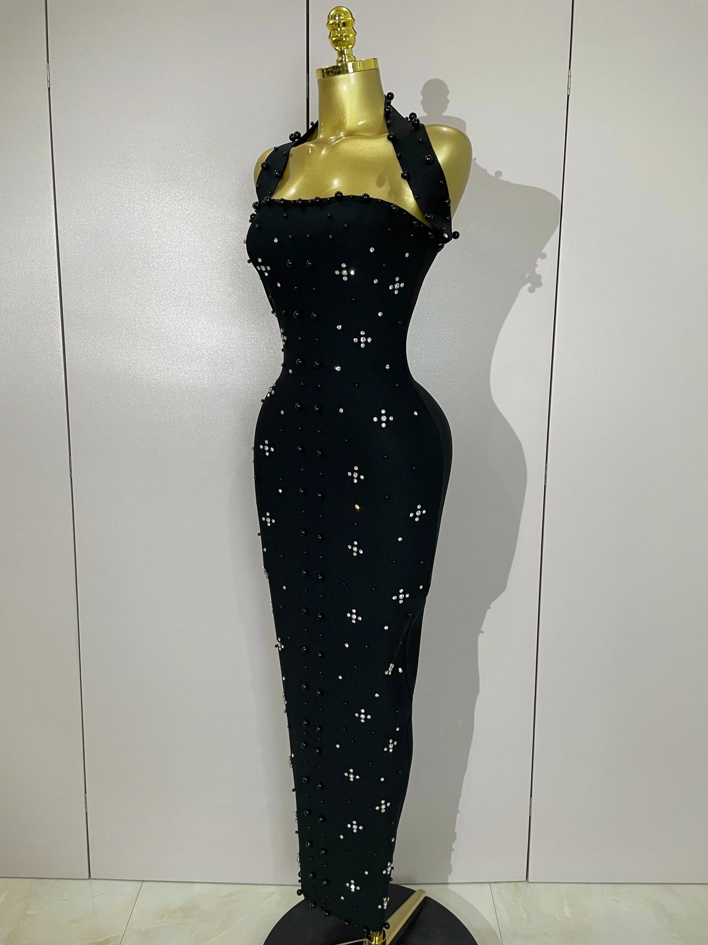 Rhinestone Pearl Bandage Midi Dress