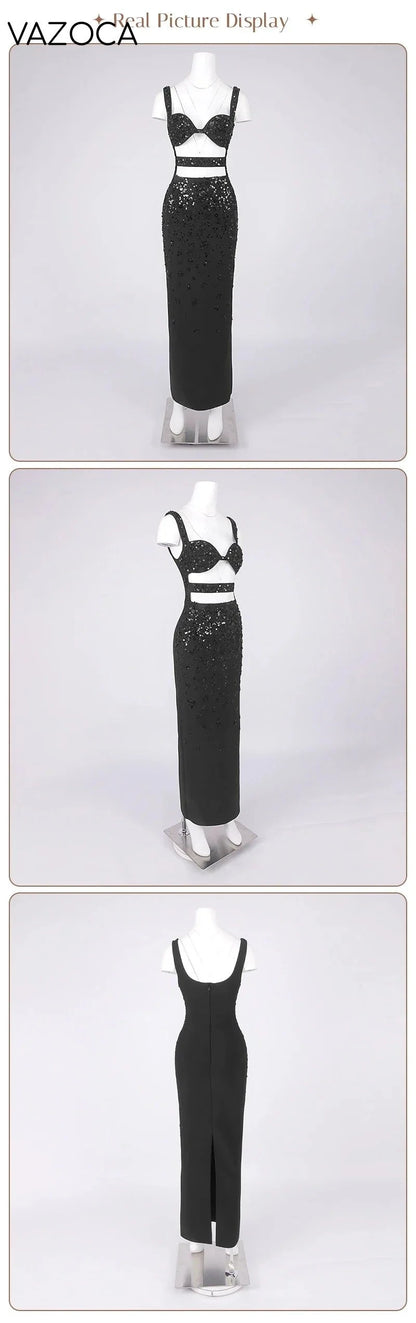 Luxury Sequins Cutout Maxi Dress