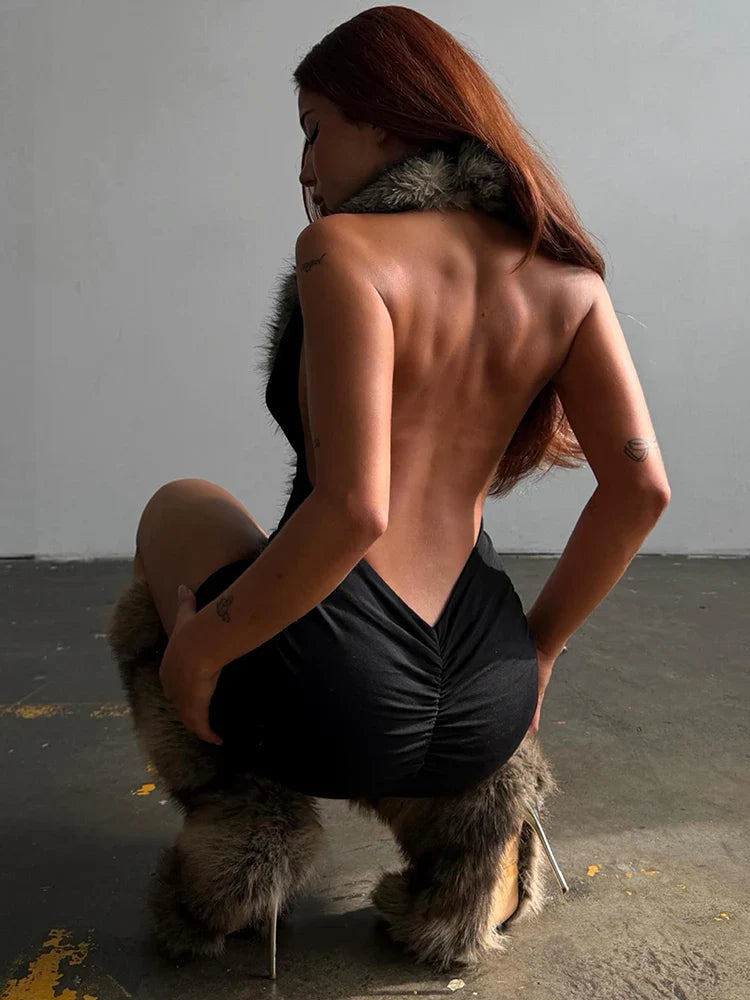 Plush Backless Mini Dress
