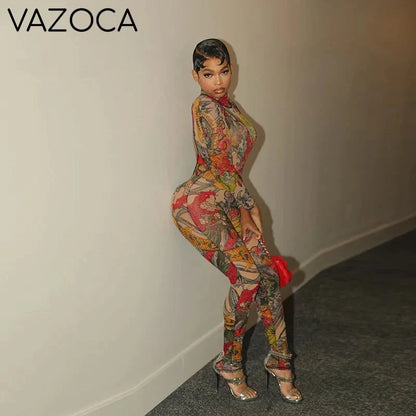 Oriental Backless Mesh Jumpsuit