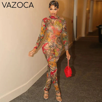 Oriental Backless Mesh Jumpsuit