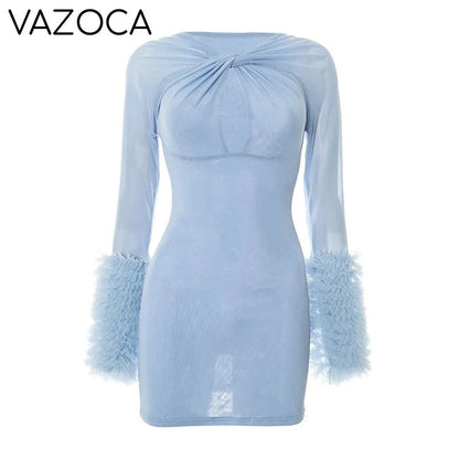Kianda Fur Mini Dress Blue