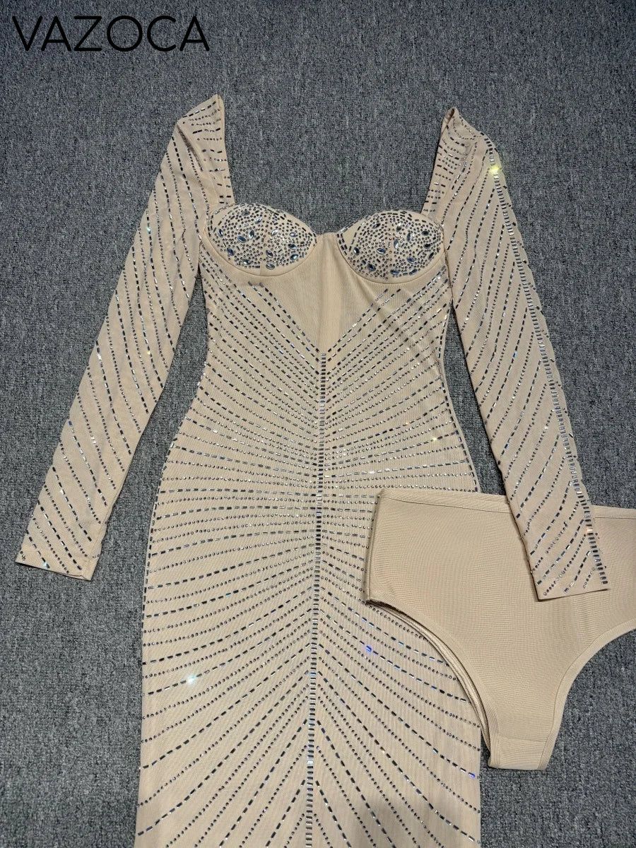 Laila Rhinestone Mesh Maxi Dress