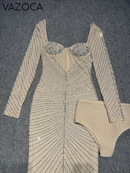 Laila Rhinestone Mesh Maxi Dress