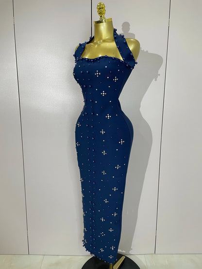 Rhinestone Pearl Bandage Midi Dress