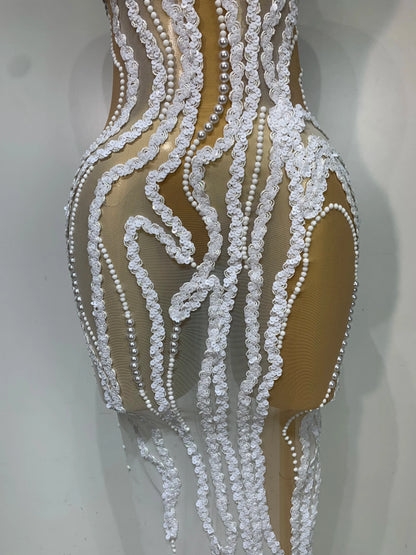 Pearl Sequined Mesh Maxi Dress