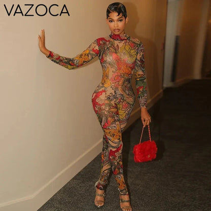 Oriental Backless Mesh Jumpsuit