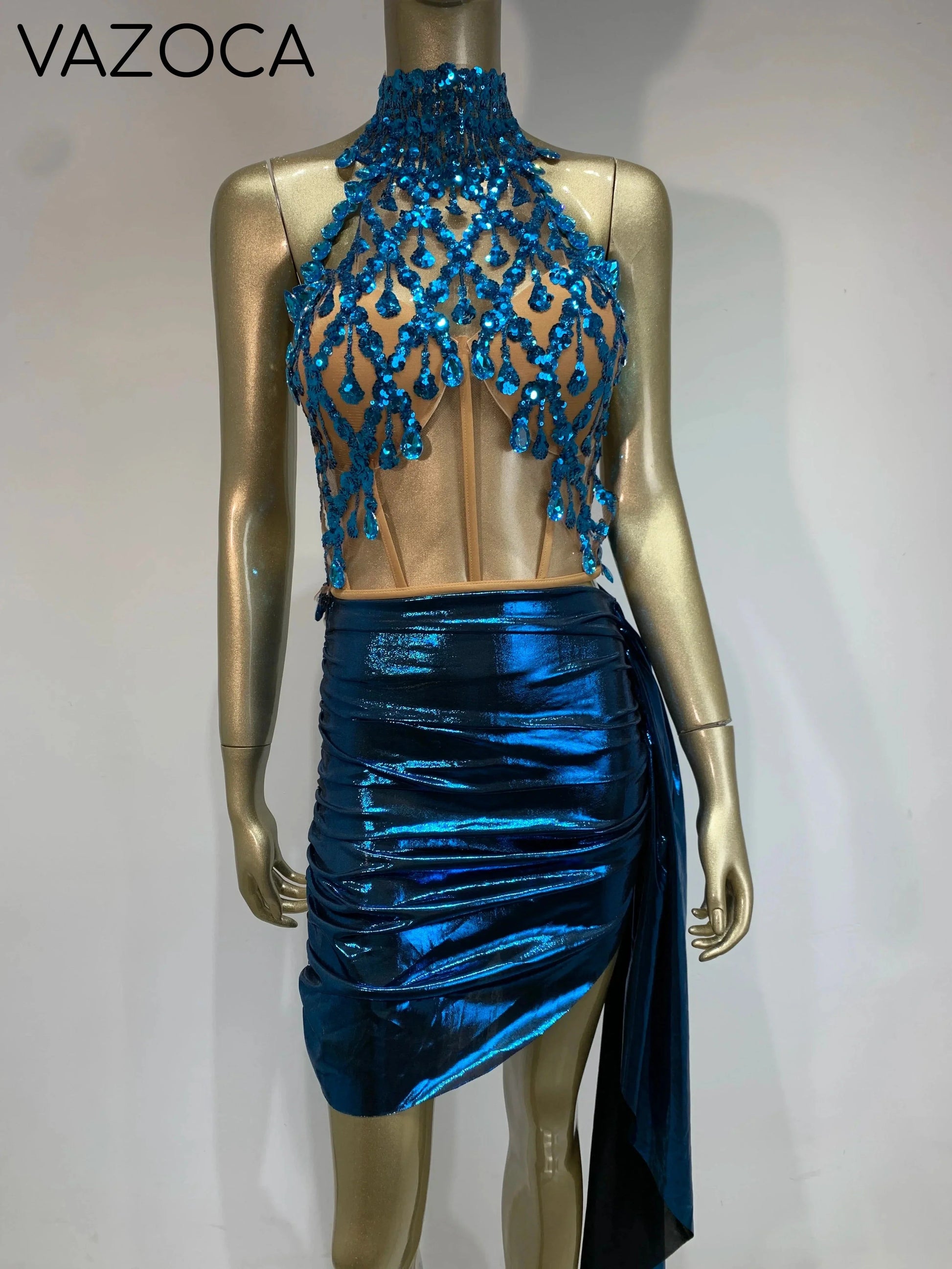 Katrina Sequins Skirt Set Blue