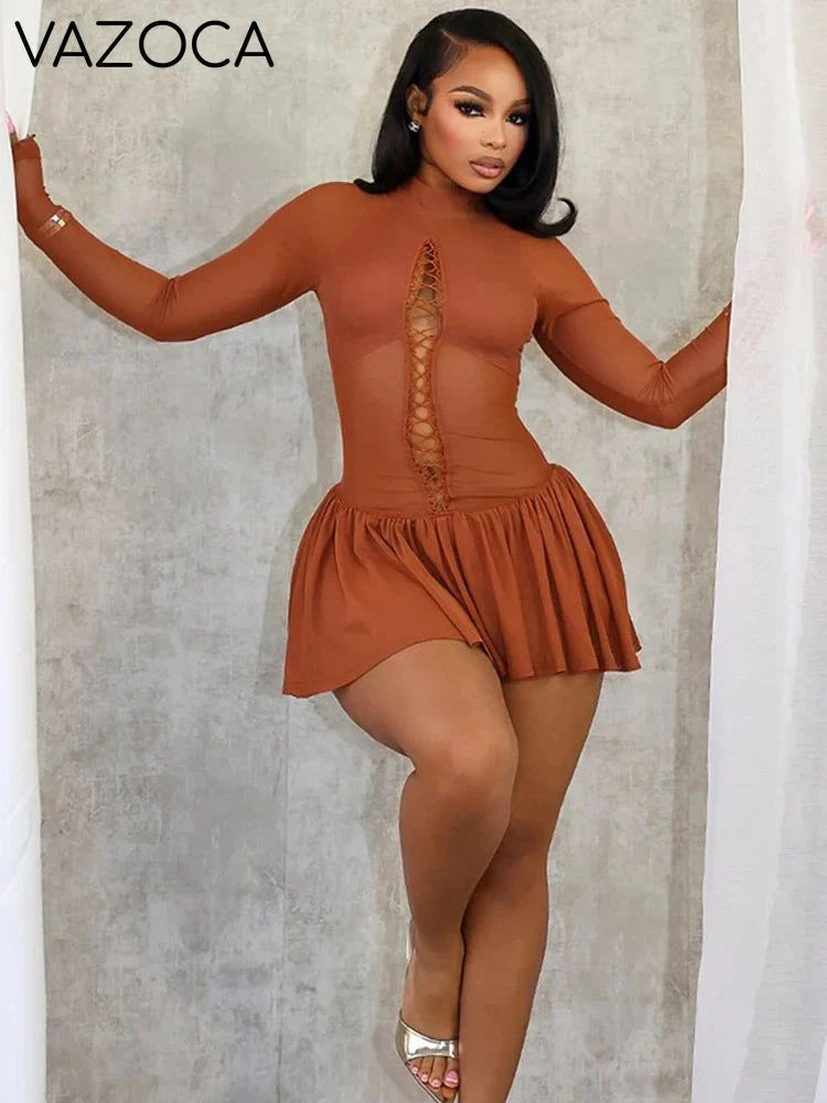 Shirring Pleated Mini Dress