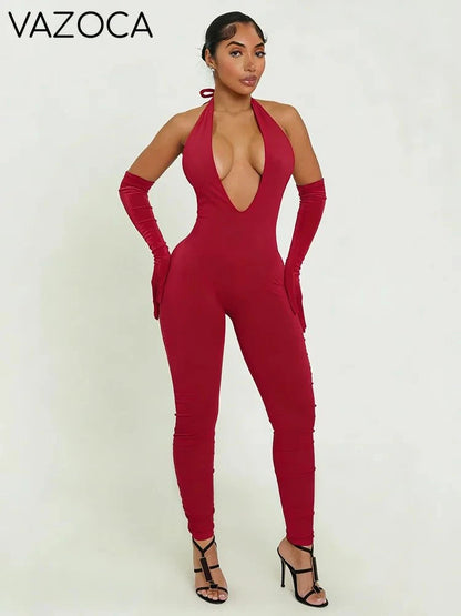 Shelli V-Neck Jumpsuit Burgundy