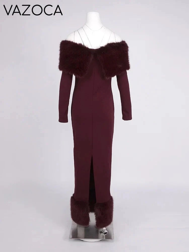 Lorene Fur Maxi Dress