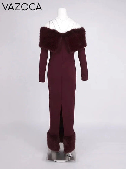 Lorene Fur Maxi Dress
