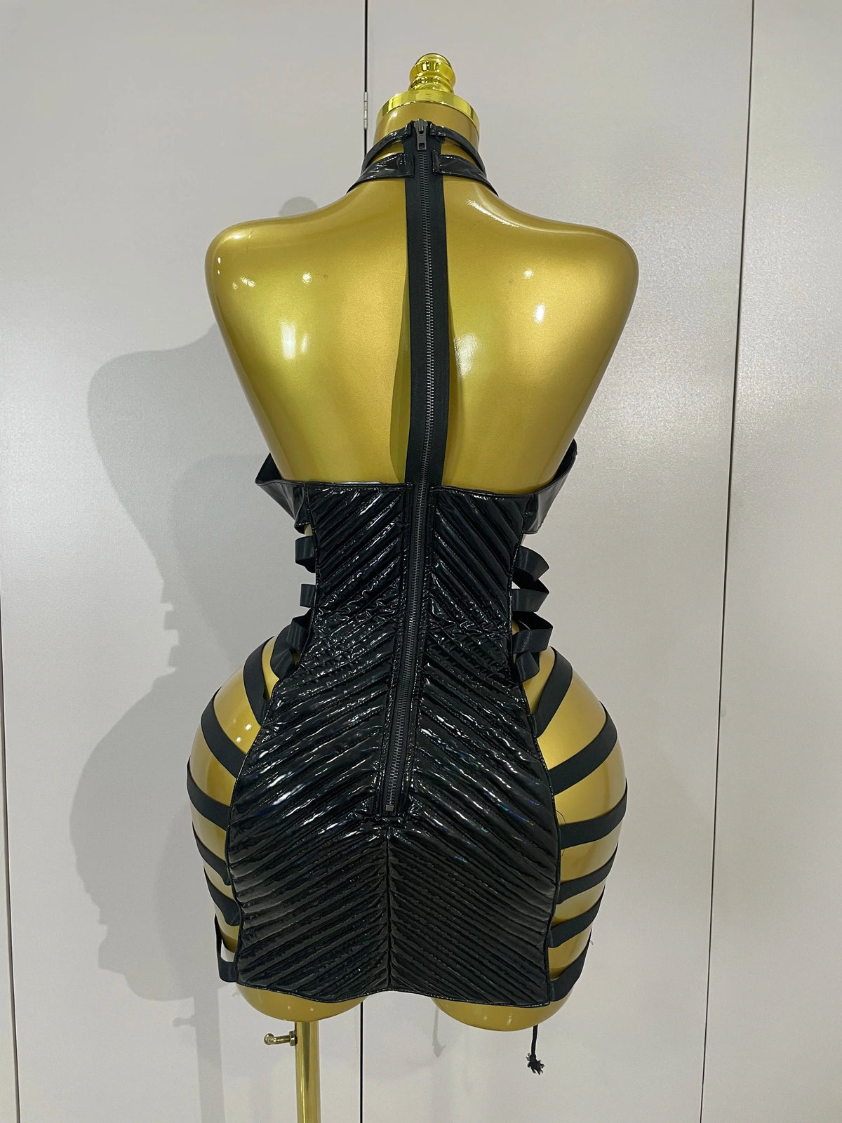 Gothic Leather Bandage Mini Dress