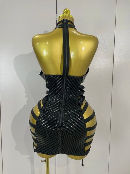 Gothic Leather Bandage Mini Dress
