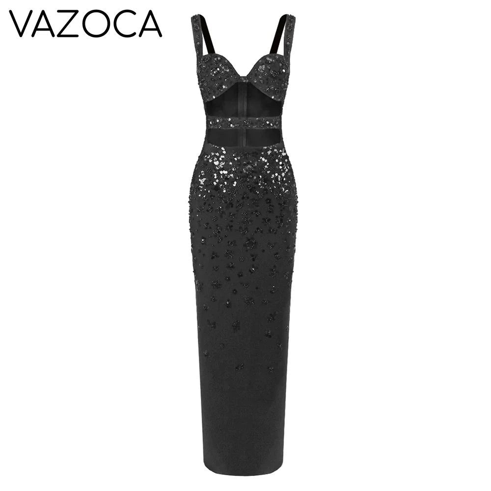 Luxury Sequins Cutout Maxi Dress