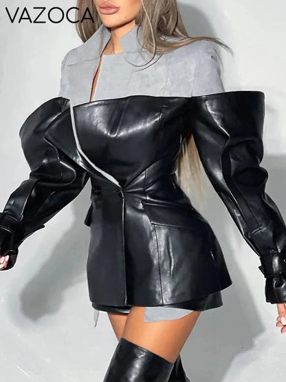 Leather Lapel Sleeve Jacket