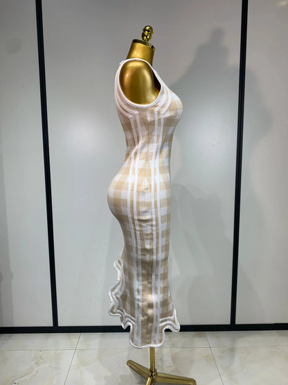 Plaid Asymmetrical Bandage Dress