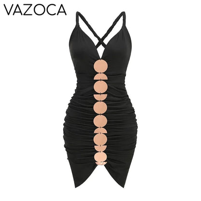 Metallic Discs Pleated Bodycon Dress