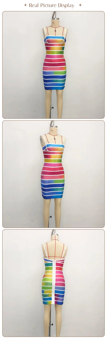 Rainbow Stripe Bandage Mini Dress