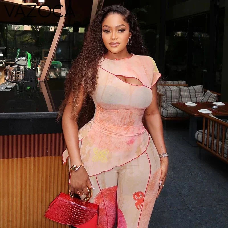 Floral Illusion Mesh Two-Piece Set
