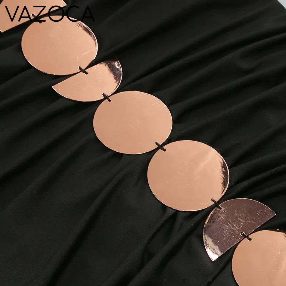 Metallic Discs Pleated Bodycon Dress