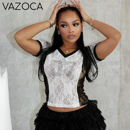 Lace Sheer V-Neck Top