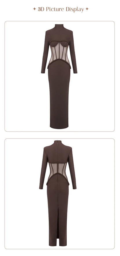 Sophistica Sheer Mesh Corset Maxi Dress