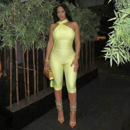 Backless Ruched Halter Jumpsuit