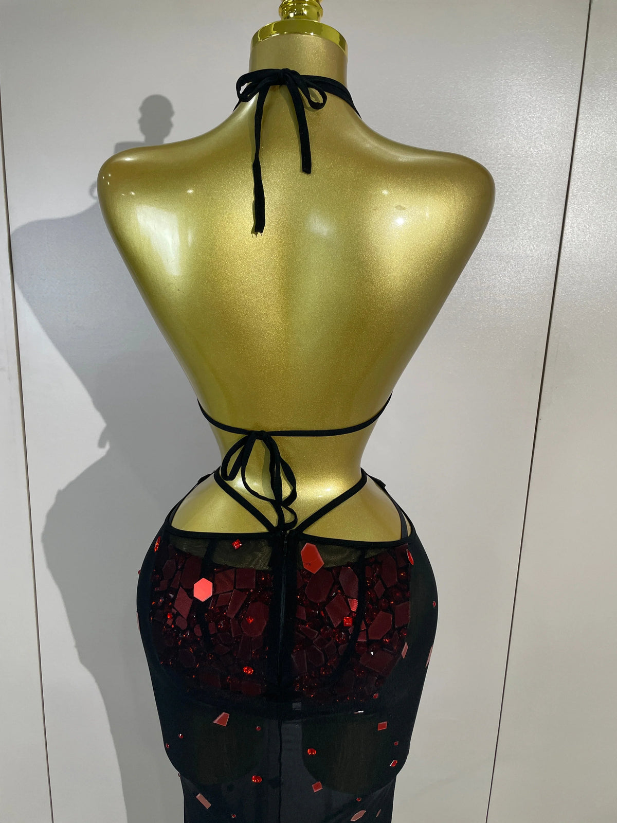 Red Mirror Bikini Mesh Dress Set