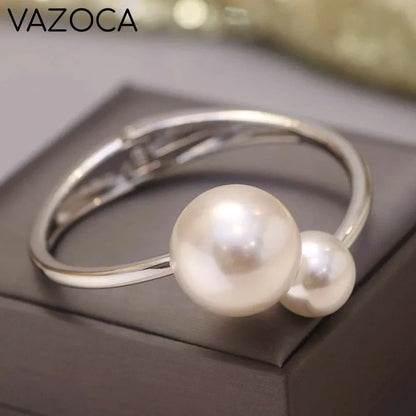 Luxury Pearl Bracelet Imitation Rhodium Plated 58-60mm