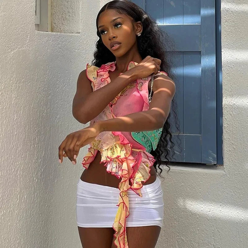 Butterfly Ruffled Crop Top