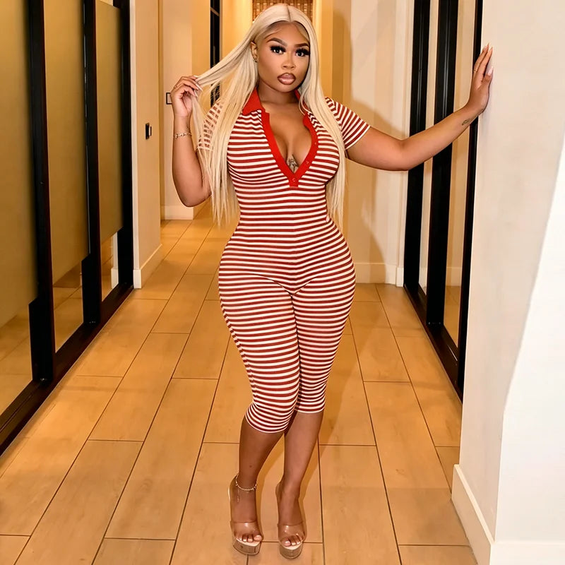 Striped Polo Capri Jumpsuit