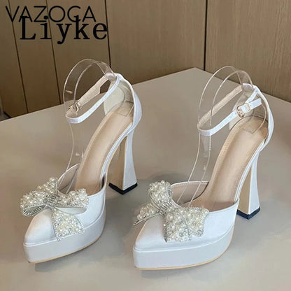 Pearl Butterfly-Knot Pointed Toe Pumps