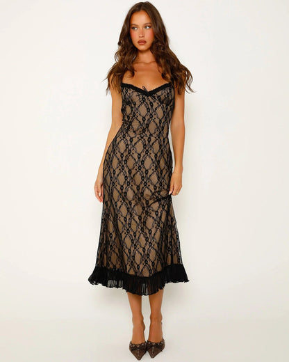 Lace Patchwork Cami Midi Dress