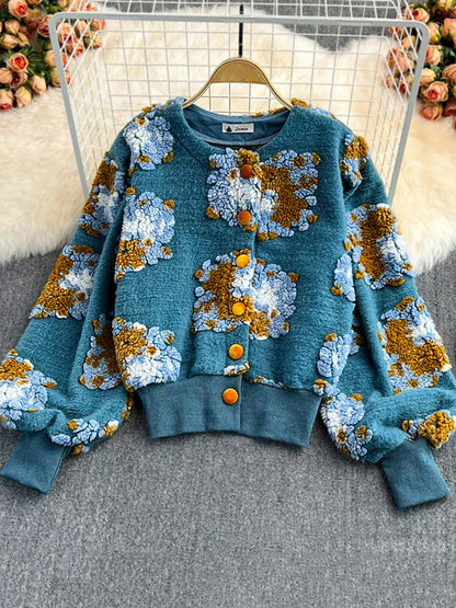 Flower Plush Button Coat