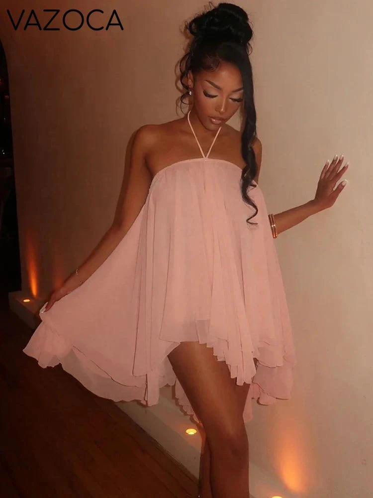 Asymmetrical Hem Backless Dress