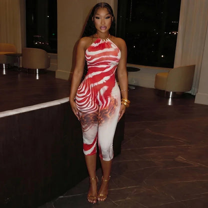 Zebra Print Halter Capri Jumpsuit