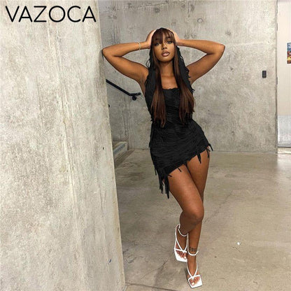 Tassel Hooded Backless Dress