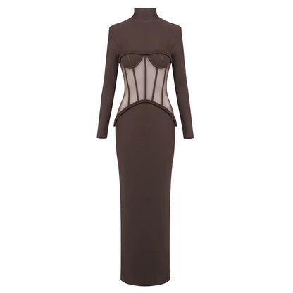 Sophistica Sheer Mesh Corset Maxi Dress