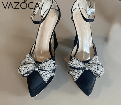 Pearl Butterfly-Knot Pointed Toe Pumps