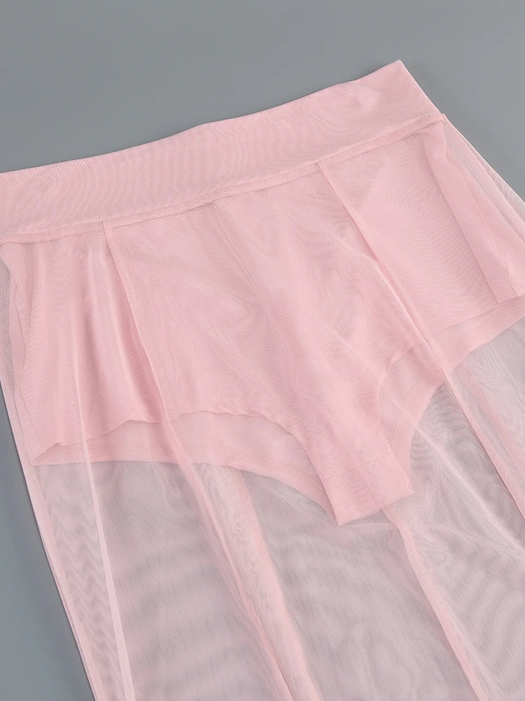 Pink Blazer Mesh Skirt Set
