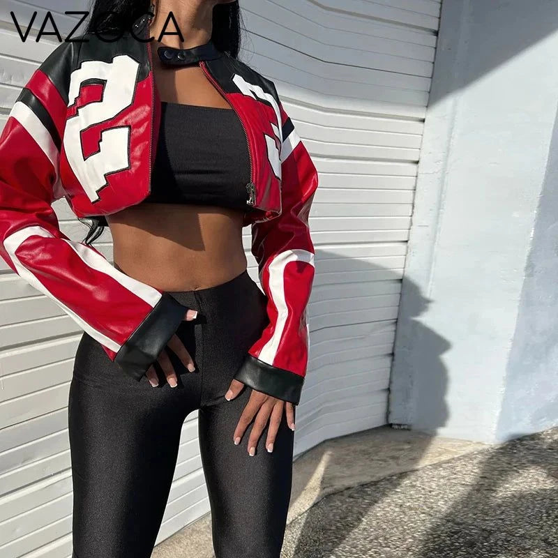 Leather Baseball Crop Jacket