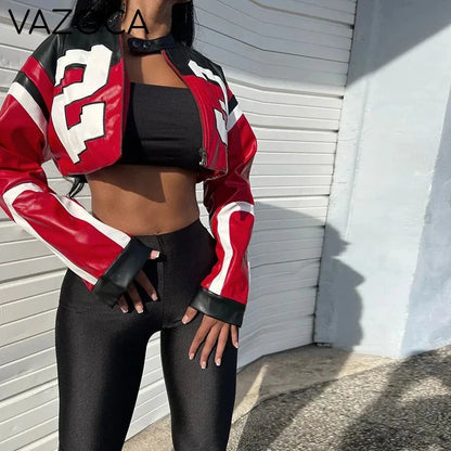 Leather Baseball Crop Jacket