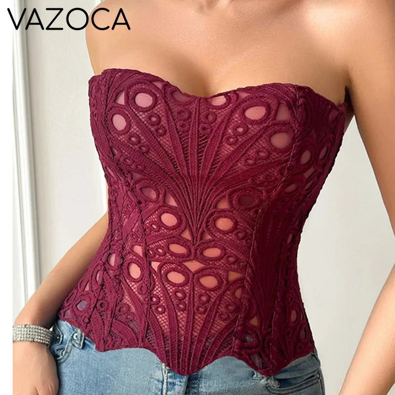 Corset Mesh Bustier Top Purplish Red