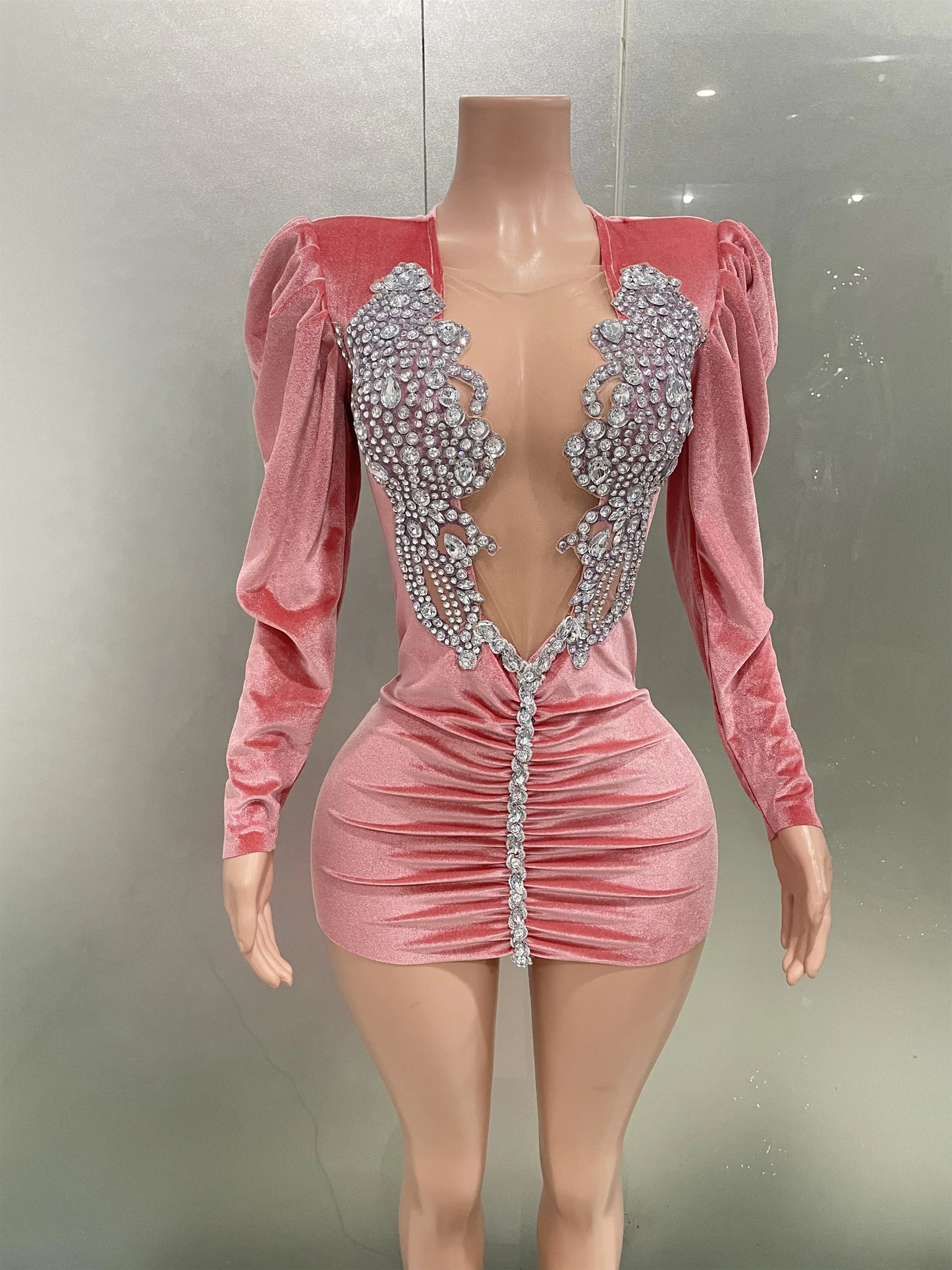 Pink Velvet Mini Dress