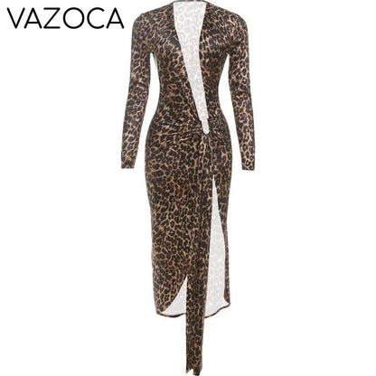 Leopard V-Neck Ruched Dress