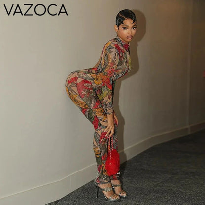 Oriental Backless Mesh Jumpsuit