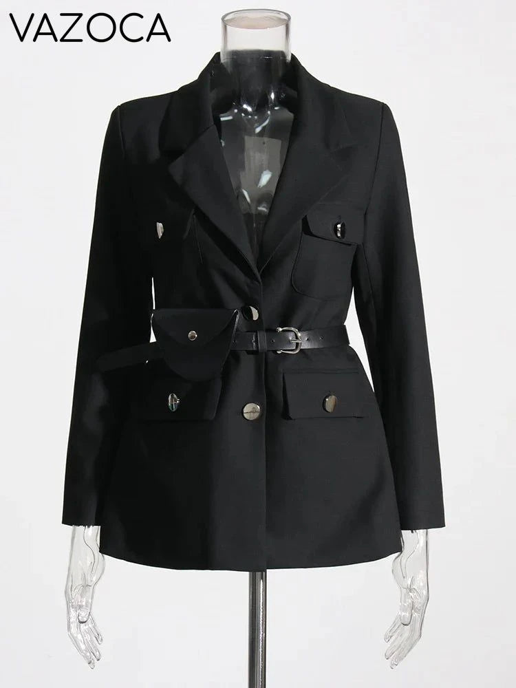 Notched Collar Belt Temperament Blazer