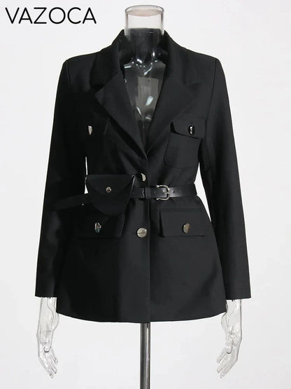 Notched Collar Belt Temperament Blazer