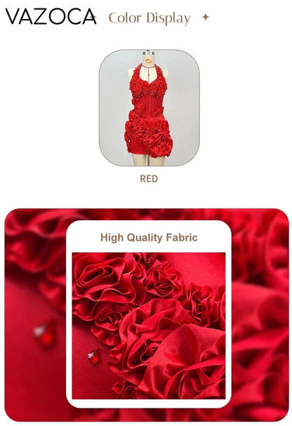 Floral Halter Sequins Mini Dress
